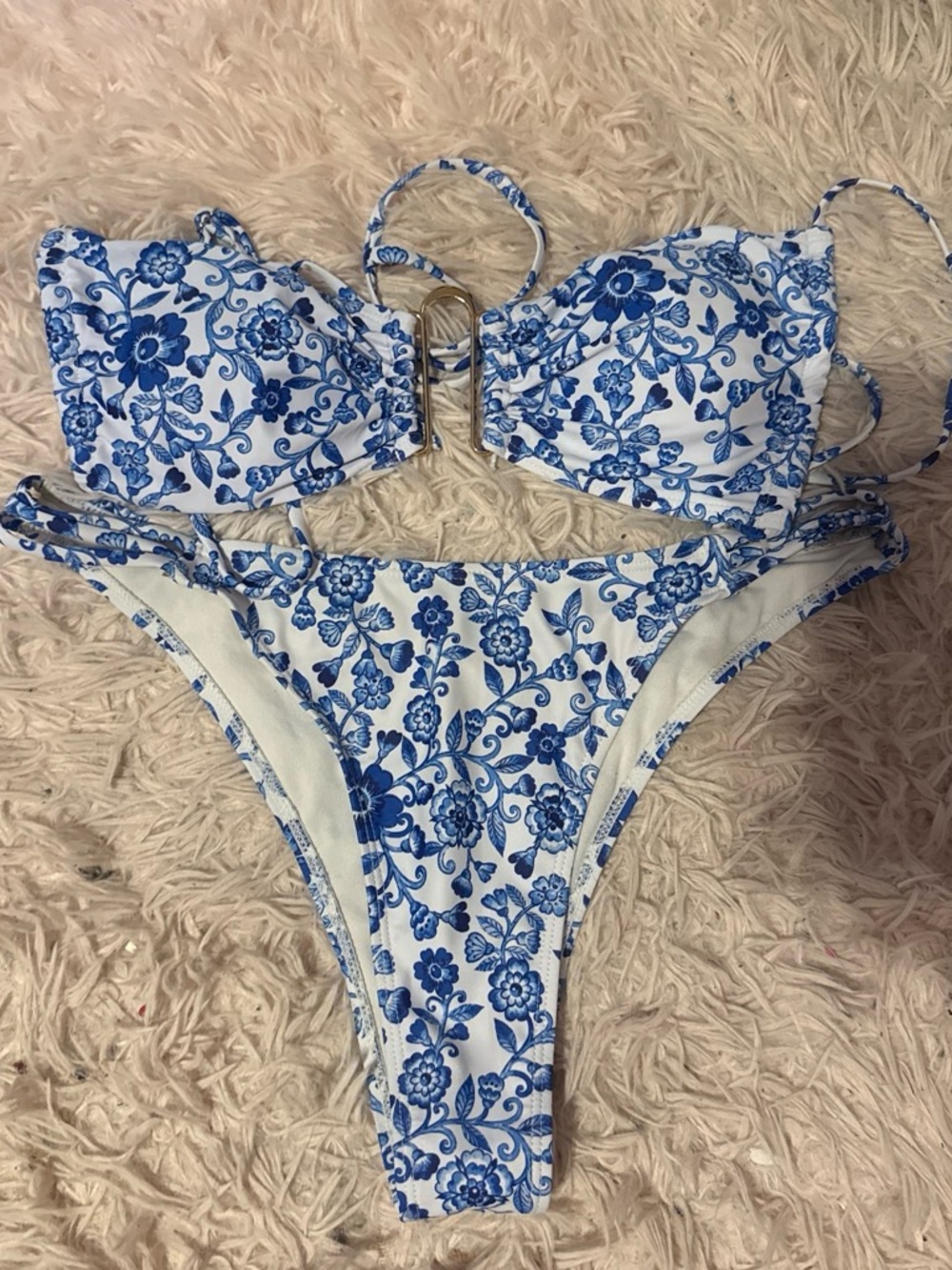 Blue Floral Print Bikini Set